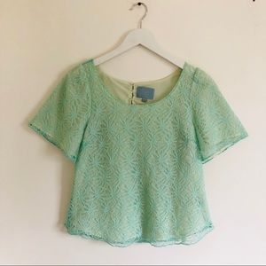 Mint Flutter Sleeve Lacy Top